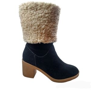 Charles by Charles David Women's Black Suede Sherpa Top Block Rubber Heeled 7